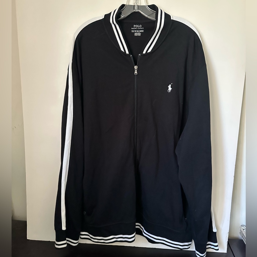 Polo Ralph Lauren Zip up Track Jacket White Contrast Stripes down sleeves~XXL